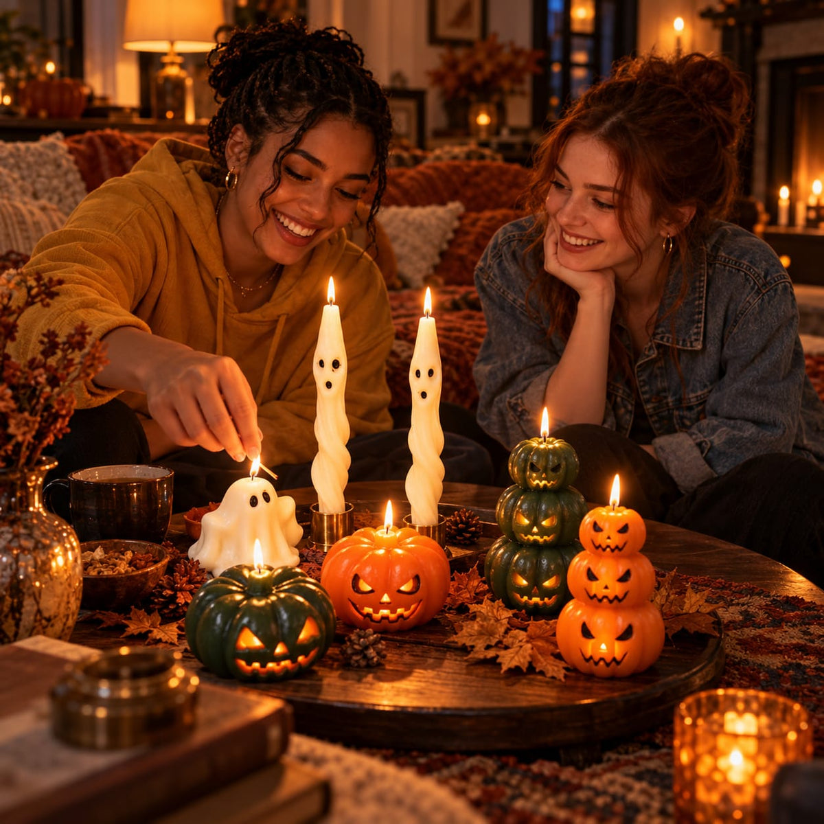Dekoratif mum Helloween Hayalet+Kabak +Şamdanlık Mum toplam 7 parça
