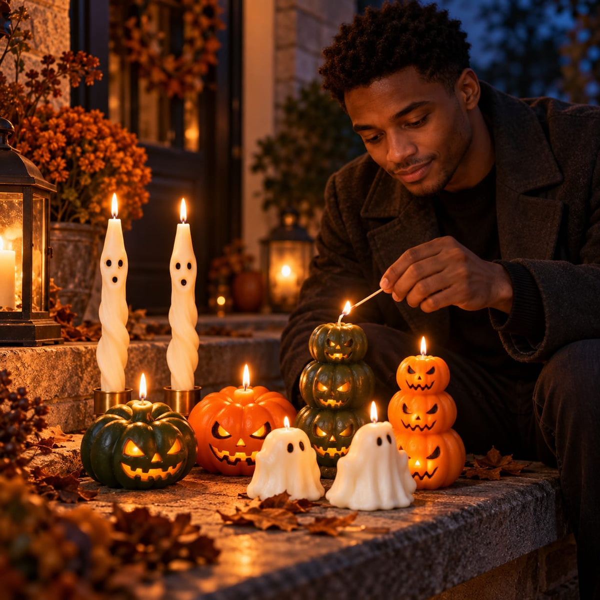 Dekoratif mum Helloween Hayalet+Kabak +Şamdanlık Mum toplam 7 parça