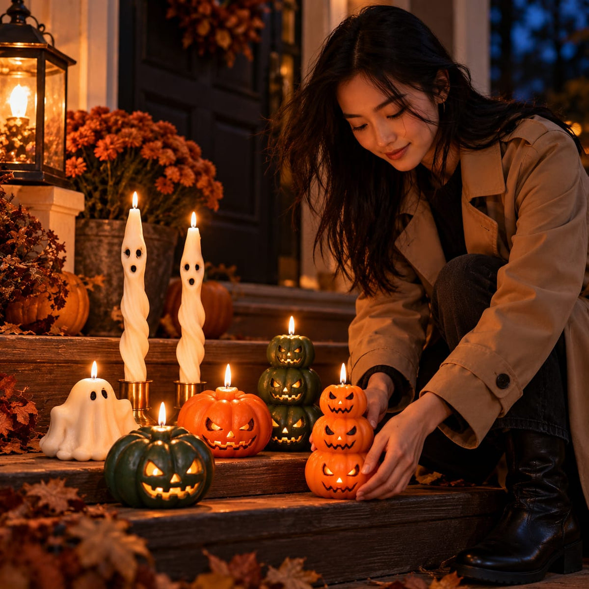 Dekoratif mum Helloween Hayalet+Kabak +Şamdanlık Mum toplam 7 parça