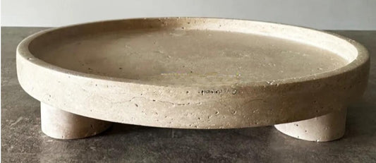 Traverten Yuvarlak Tepsi, Traverten Yuvarlak Sunum Mermer Silindir Ayaklı 28cm