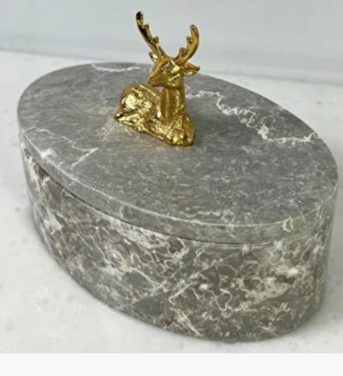 Doğal Gri Mermer Kase, Mermer Takı Kutusu,mermer Organizer, Dekoratif Kase, Oval Kase Gold
