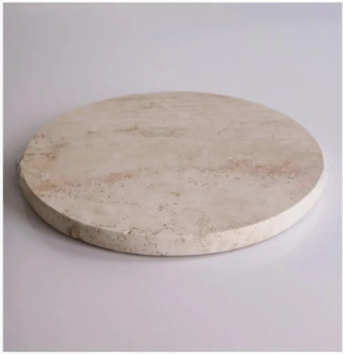 Yuvarlak Dekoratif 35 cm Traverten Mermer Sunum Tepsi 35cm