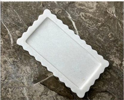 Doğal Beyaz Mermer Kenar Detaylı Tepsi - Mermer Tepsi Kenar Detaylı , Boyut/Ebat 15 cmx 31 cm