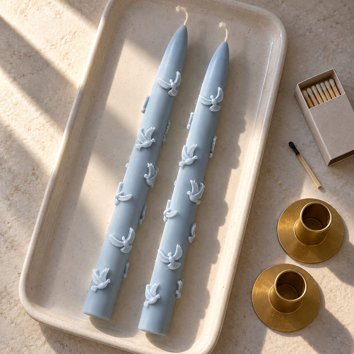 Dekoratif mum Küş Desenli Mavi Renk Pastel Rengi 2 Parça