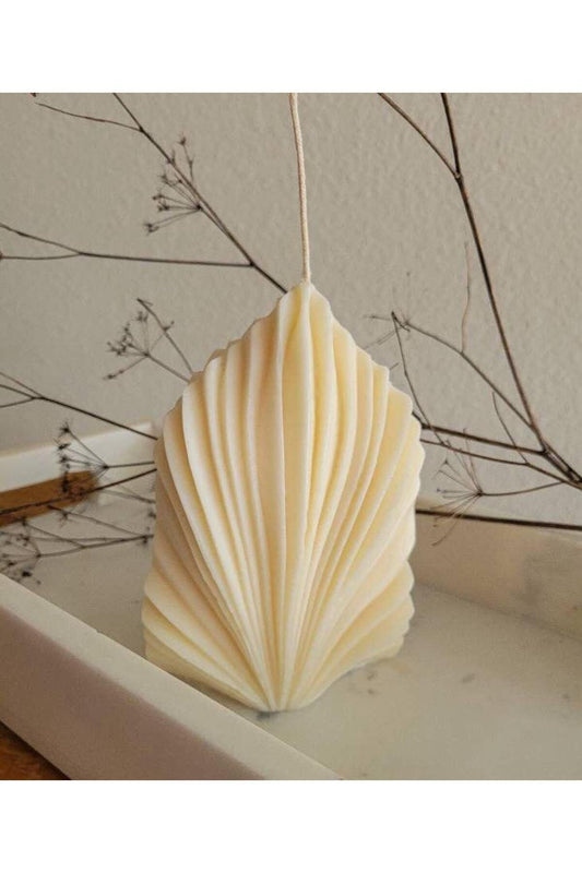 Dekoratif Yelpaze Palm Candle Krem Renk  Renk Luks Mum Tekli Mum