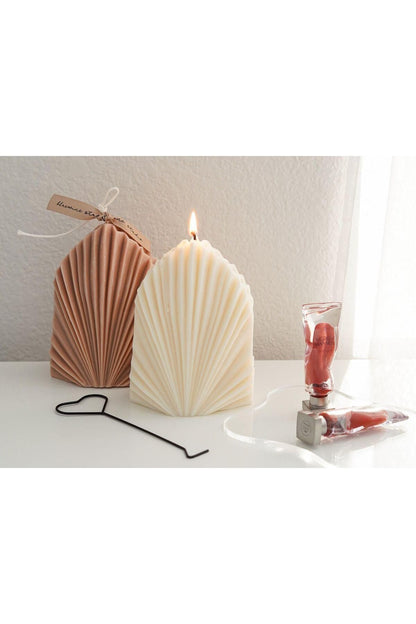 Dekoratif Yelpaze Palm Candle Beyaz Renk Luks Mum %100 Soya Wax Tekli Mum Kokulu