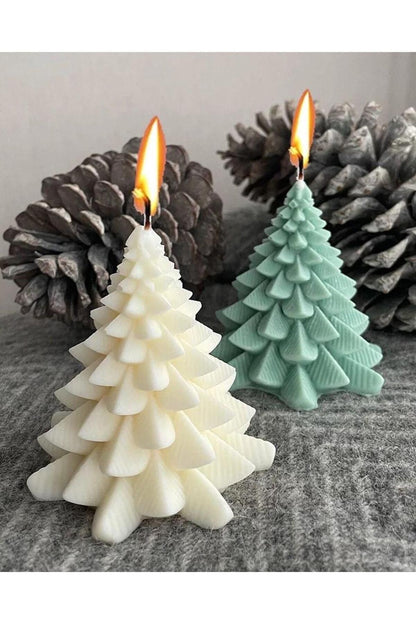 Çam Ağacı Yeniyıl Krismas Yeni Yıl Beyaz Beyaz Renk Dekoratif Mum %100 Soya Wax Kokulu