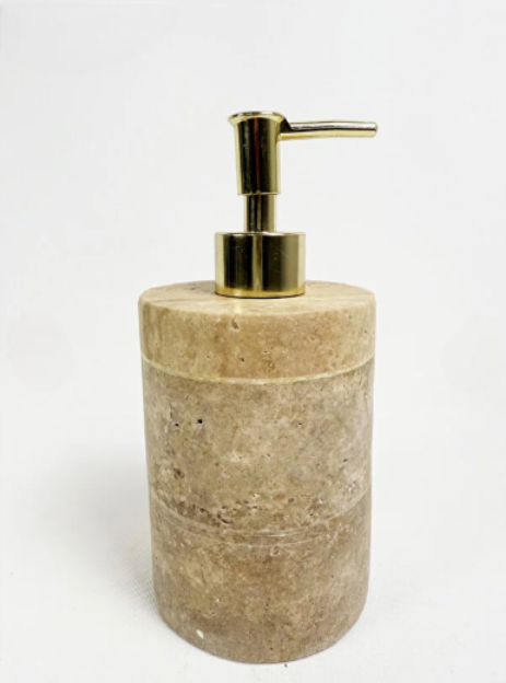 Doğal Traverten Sıvı Sabunluk, Traverten Yuvarlak Sıvı Sabunluk Gold