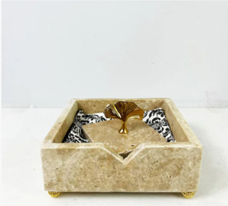 Traverten Mermer Peçetelik Gold Gingko - Traverten Peçetelik