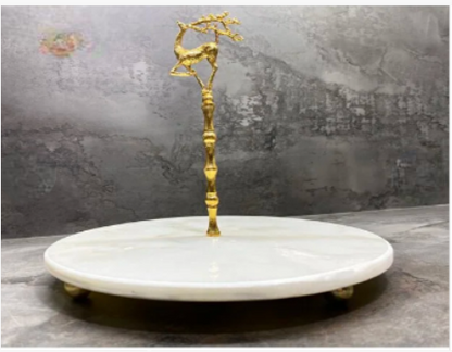 Doğel Mermer Servis Sunum Tabağı Gold Geyik Çubuklu