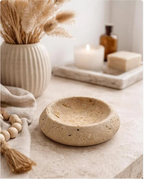 Traverten dekoratif kase - Bohem traverten taş kase