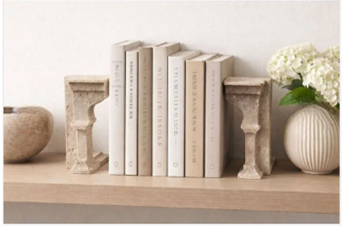Traverten Doğal Taş Antik Kitap Tutucu (2'Lİ SET)