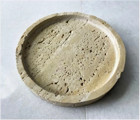 Doğal Traverten Mermer Tepsi, Banyo Düzenleyici, Sunum Tabağı Yuvarlak 20cm
