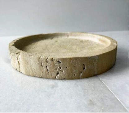 Doğal Traverten Mermer Tepsi, Banyo Düzenleyici, Sunum Tabağı Yuvarlak 20cm