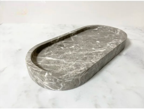 Doğal Gri Mermer Oval Tepsi, Banyo Düzenleyici, Sunum Tabağı