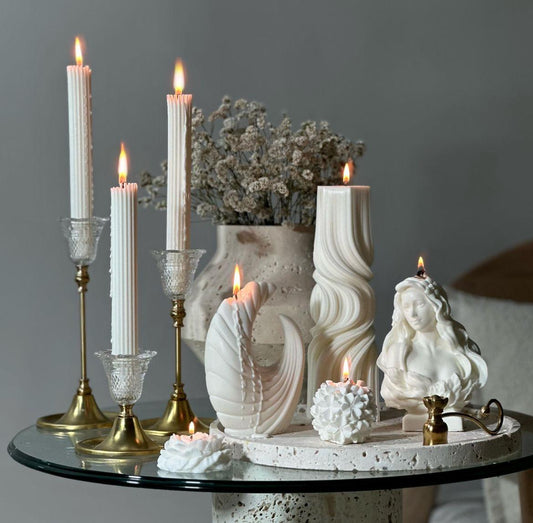 Dekoratif mum Kadın +Dalga+Şamdanlık Mum+Ay model+Çiçek Toplam 8 Parça