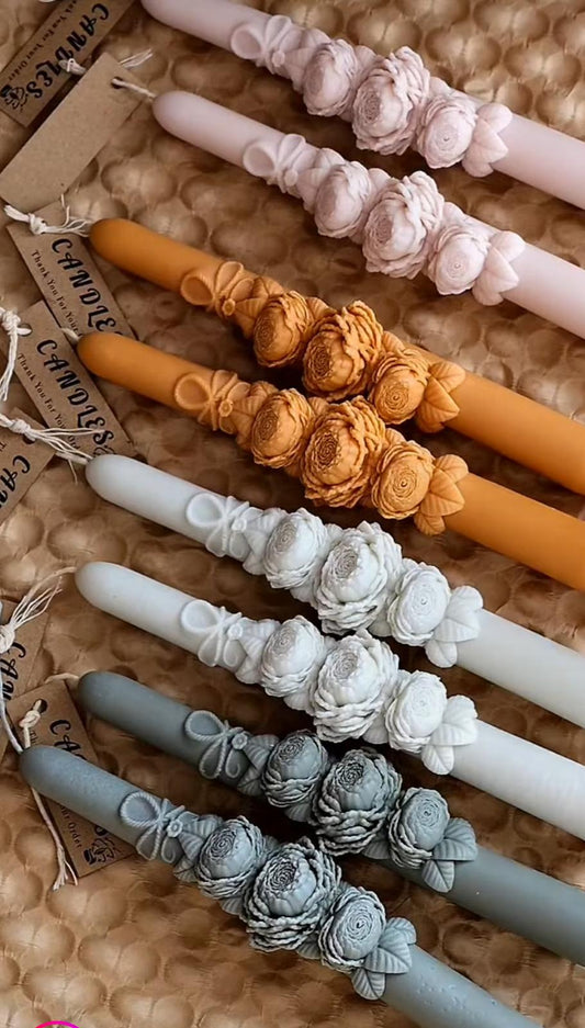 Dekoratif Mum Şamdanlık Gül Çiçek model Turuncu Renk