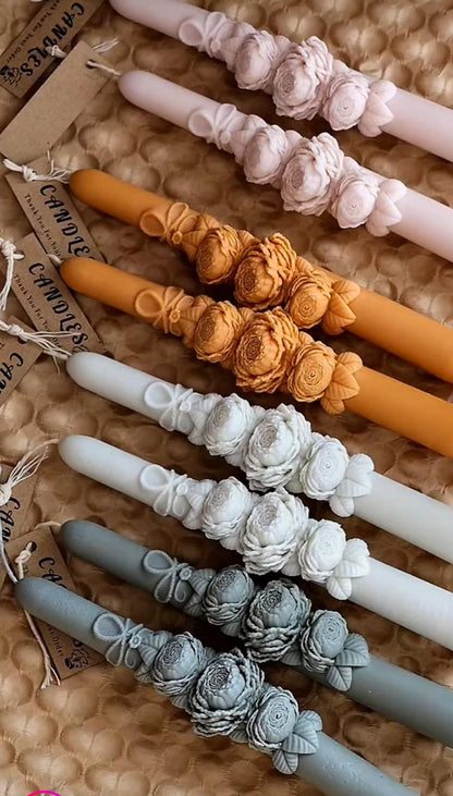 Dekoratif Mum Şamdanlık Mum Gül Çiçek model Açık Gri Renk