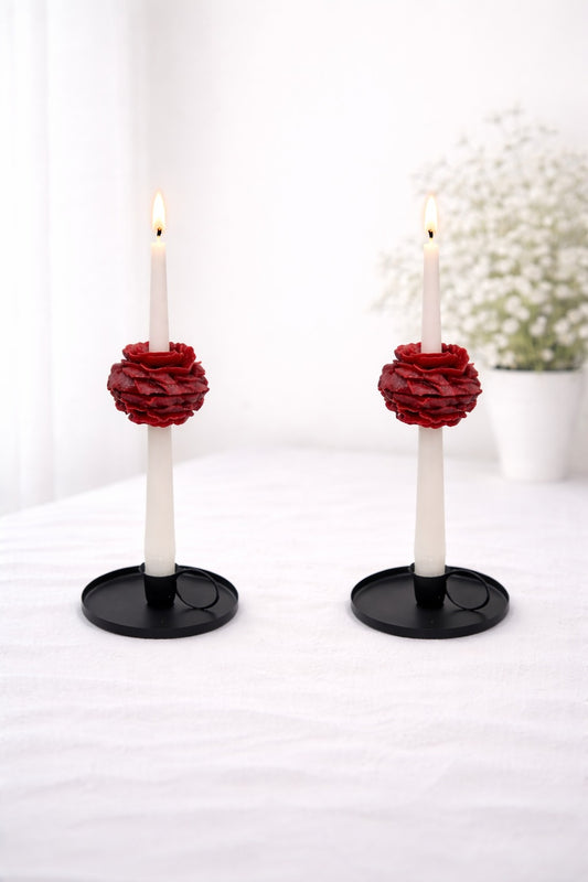 Dekoratif Şamdanlık Mum 4 Adet Bordo çiçek +2 adet Beyaz Şamdanlık Mum Toplam 6 Parça