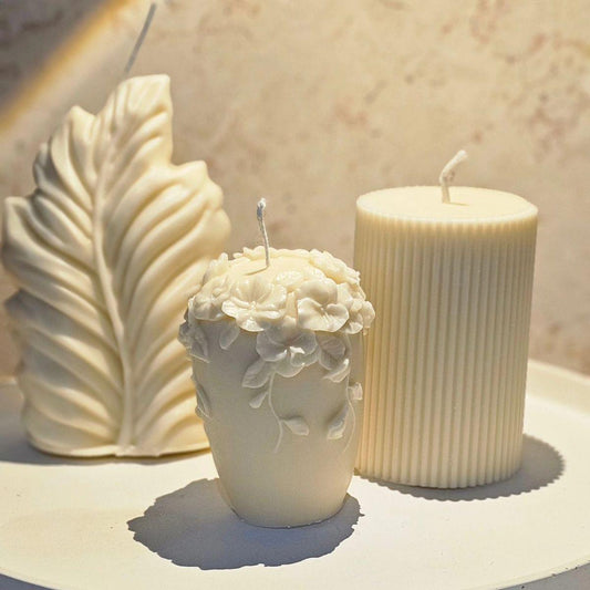 Dekoratif Mum Yaprako Model+Gül +Çokgen odel 3 Lü Set