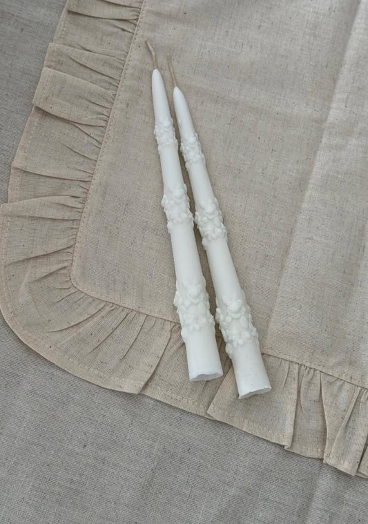 Dekoratif Mum Şamdanlık Gül Çiçek desenli 2 Li ürün Beyaz Renk