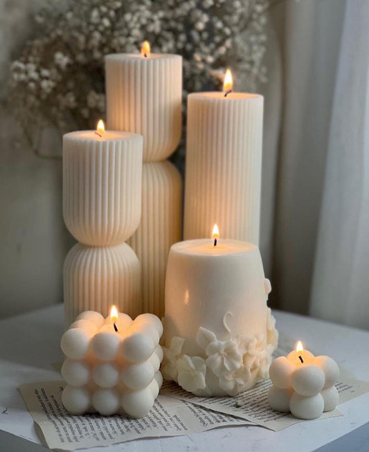 Dekoratif Mum Çokgen+Gül +Rübik Toplam 6 Parça