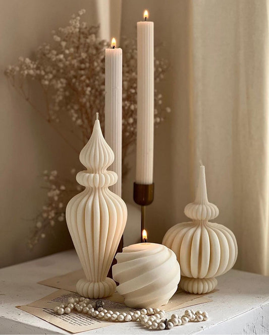 Dekoratif Mum Marako Model Vazo +Yuvarlak Markao + Yuvarlak +Şamdan Mum ikili  Toplam 5 Parça