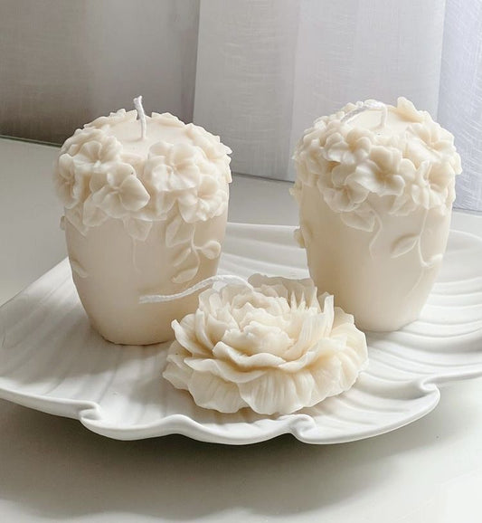 Dekoratif mum Gül model toplam 3 Parça Kırık Beyaz