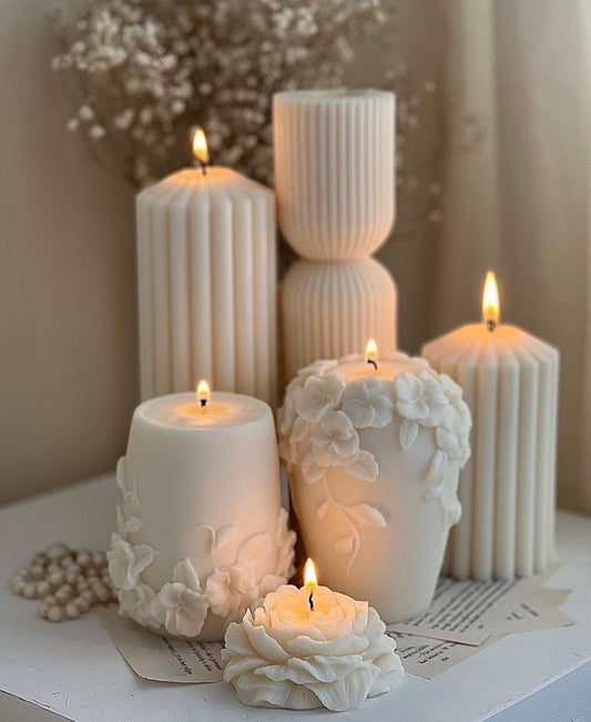 Dekoratif Mum Çokgen 20+15+10+Gül Toplam 6 Parça