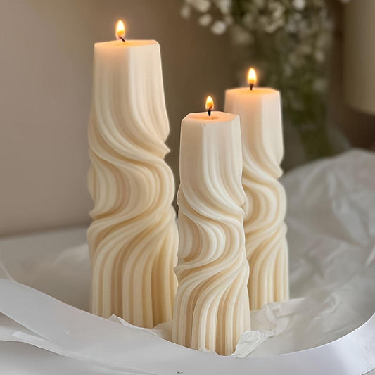 Dekoratif mum Dalga Desenli 1 Adet 20 Cm +2 Adet 15 Cm Toplam 3 parça