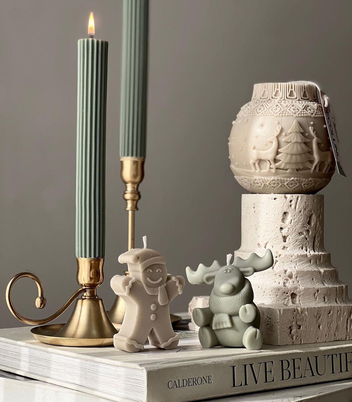 Yeniyıl Yılbaşı Chirismas Geyik Model Beyaz Renk Dekoratif Mum