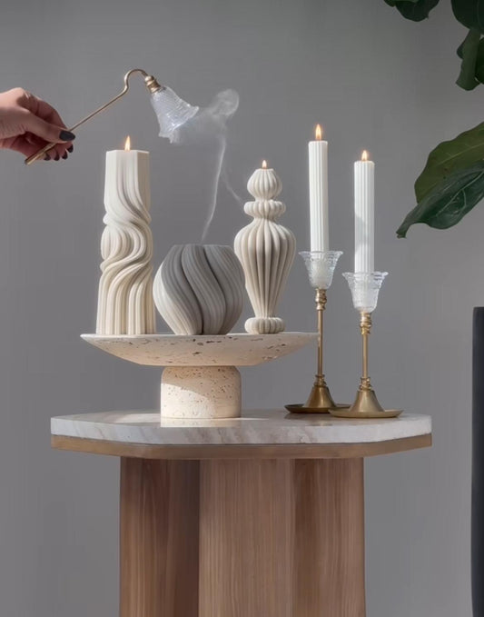 Dekoratif Mum Marako Vazo model+Dalga+Yuvarlak Dalga+Şamdanlık Mum Tolam 5 Parça