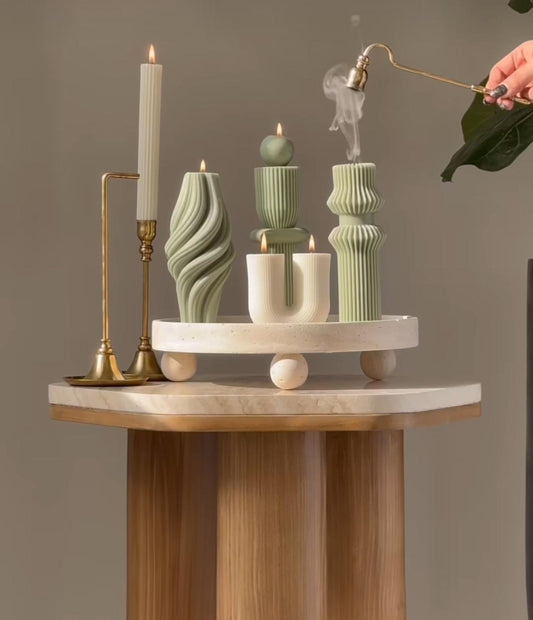 Dekoratif mum U Model +Palm +Vazo Mum +Şamdanlık Mum +İkili Yuvarlak+Tekli Top  Toplam 5 Parça