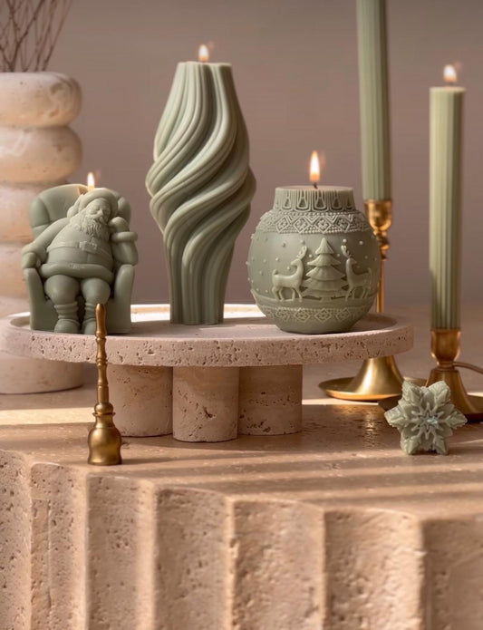 Dekoratif mum Coin +Vazo Mum +Kar Tanesi +Kardan adam +Şamdan Mum Toplam 6 Parça