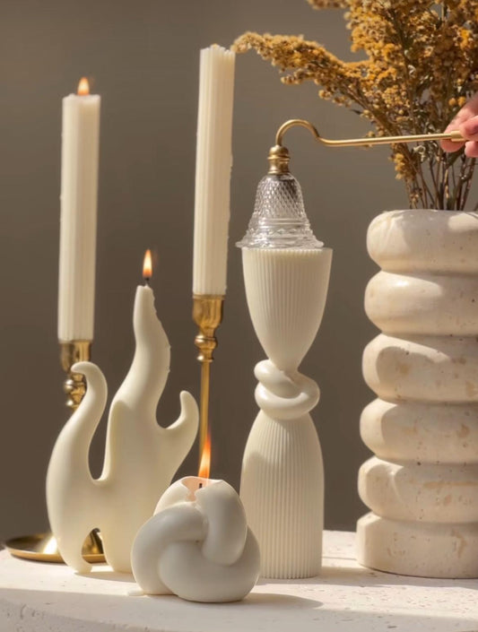 Dekoratif mum Alev +Duyum +Şamdan +Duyum Toplam 5 Parça