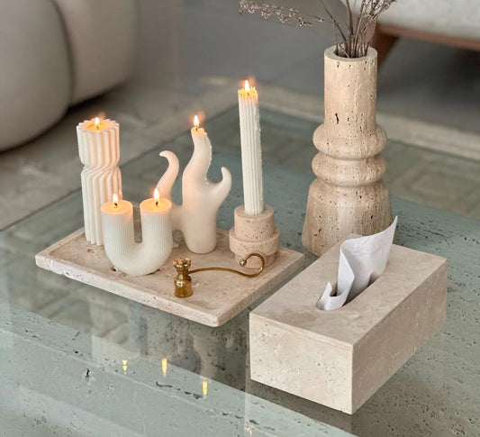 Dekoratif mum Alev +U model+Çokfen 20 Cm +Şamdan Toplam 4 Parça