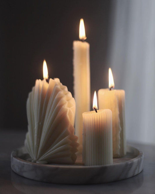 Dekoratif Mum 1 Adet Palm+ 1 Adet çokgen 20 Cm +1 Adet Çokgen 15 Cm +1 Adet Şamdan Mum çizgili