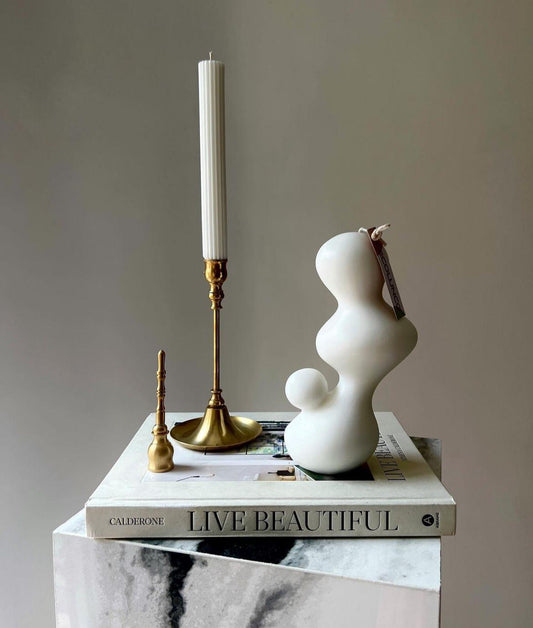 Dekoratif mum Eğlim Mum +Şamdanlık Mum toplam 2 Parça