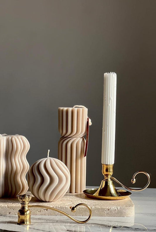 Dekoratif Mum Yuvarlak +Çokgen +Şamdanlık Mum toplam 3 Parça