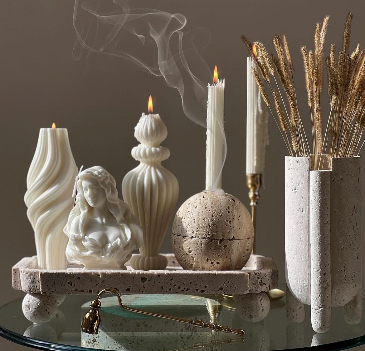 Dekoratif mum Marako+Kadın +Vazo Mum +Şamdan Mum Toplam 5 Parça