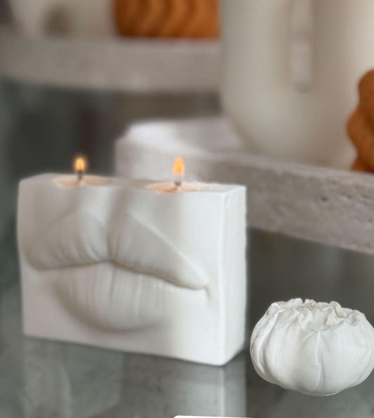 Dekoratif Mum Dudak Mum +Gül Toplam 2 Parça