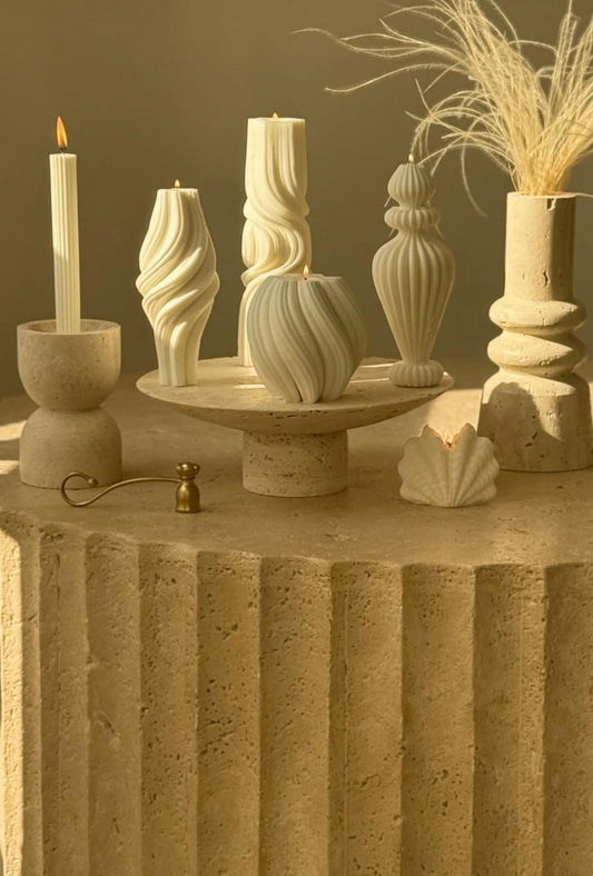 Dekoratif mum Marako +Dalga mum +Vazo Mum +Şamdanlık Mum +Deniz Kabuğu Toplam 6 Parça