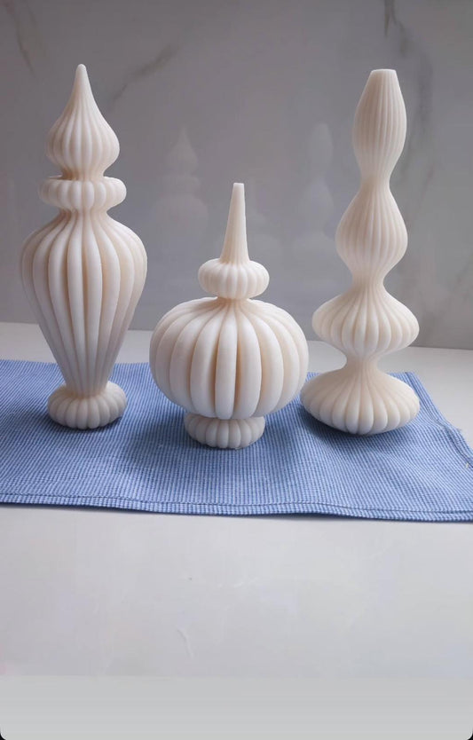 Dekoratif Mum Marako Model 3 Lü set Kırık Beyaz