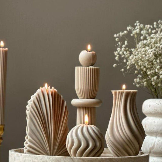 Dekoratif Mum palm +Tekli top+Vazo Mum +Yuvarlak Toplam 4 parça