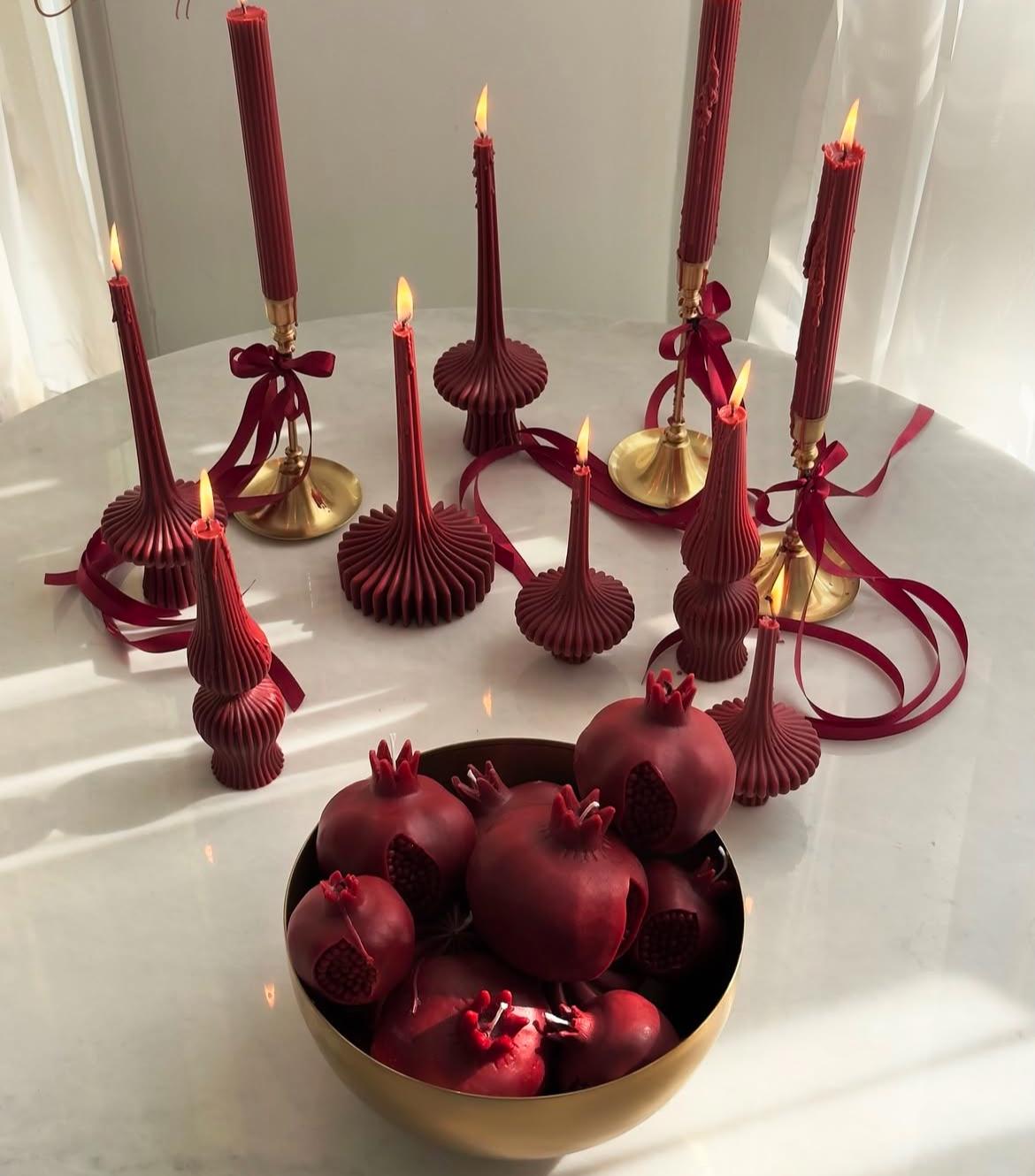 Şamdanlık Mum Çizgili Mum ikili Kırmızı Renk 2 Kili