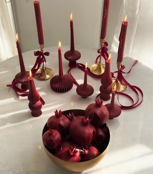 Şamdanlık Mum Çizgili Mum ikili Kırmızı Renk 2 Kili