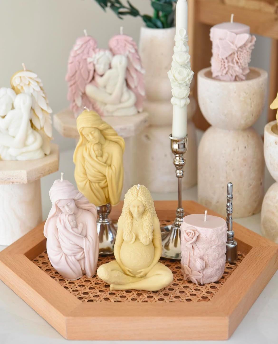 Dekoratif Mum Şamdanlık Mum gül çiçek model 2 Kil Beyaz renk