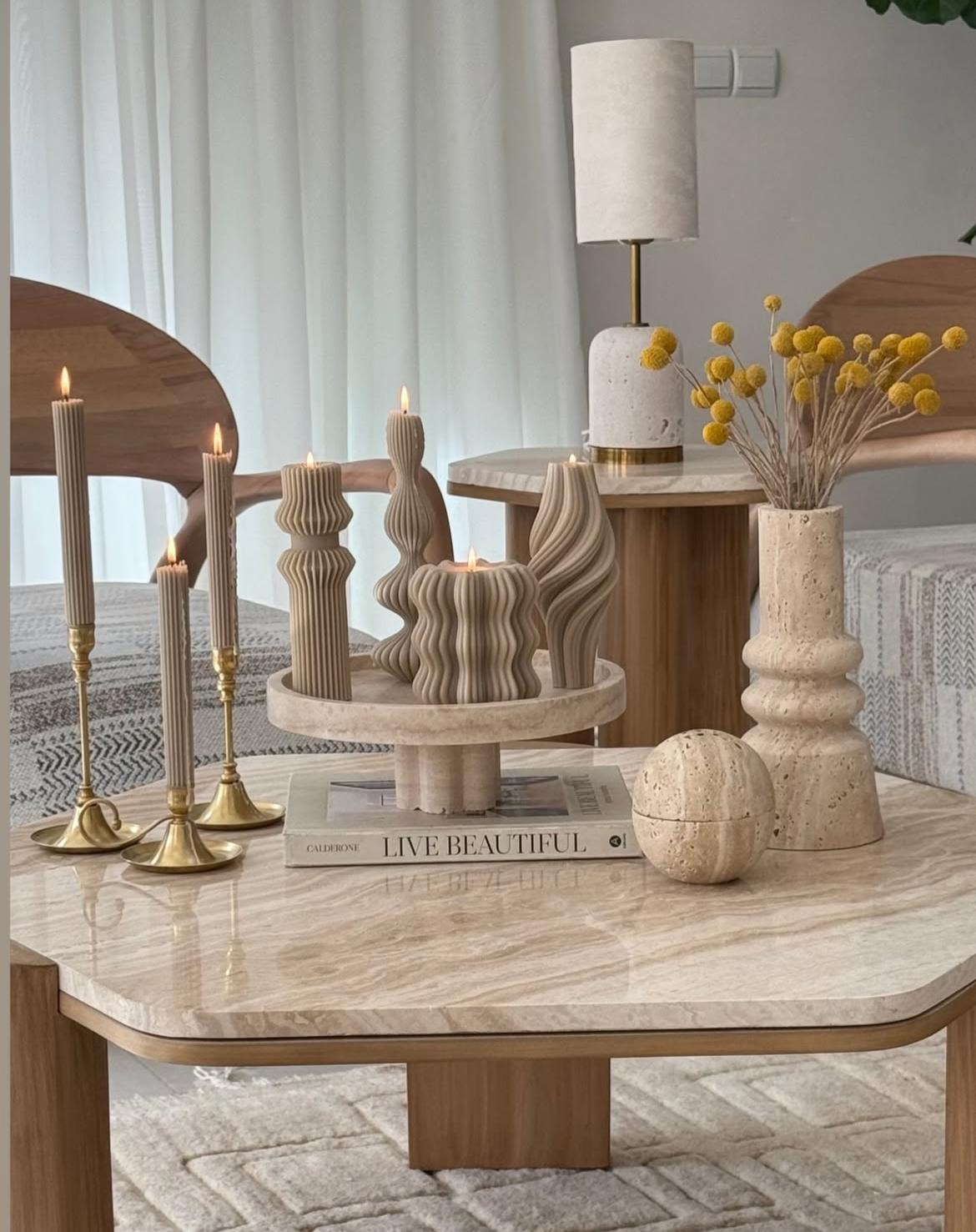 Dekoratif mum Marako+Vazo+Dalga+ikili Yuvarlak +şamdanlık Mum Toplam 7 Parça