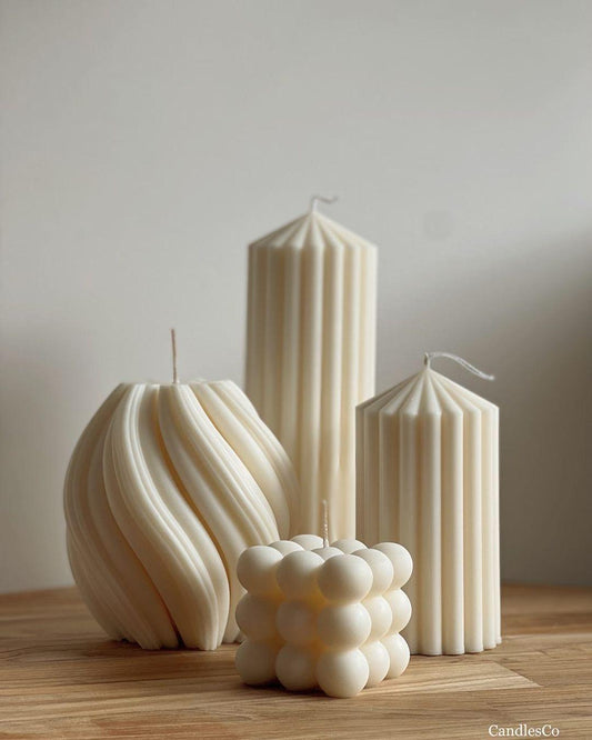 Dekoratif Mum Dalga+Şamdan +bubble Toplam Parça 3