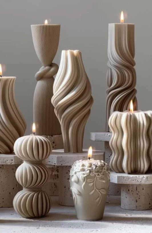 Dekoratfi Mum Dalga +Vazo Mum +Dalga+Gül +üçlü yuvarlak +Duyum+Dalga Toplam 6 Parça